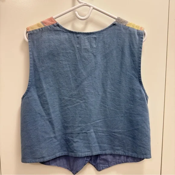 TanTrums vintage Y2K 1990s Embroidered Floral Patchwork Vest in Pastel Stripes M - Picture 2 of 9